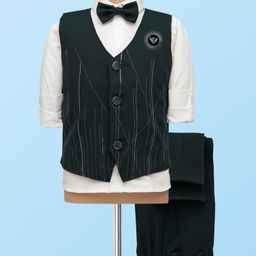 Rikidoos Full Sleeves Abstract Printed 3 Piece Party Suit With Bow Set - White & Black-picture-30