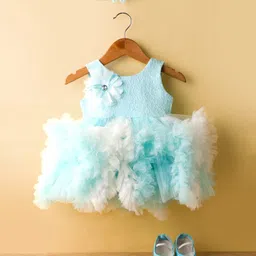 Enfance Sleeveless Floral Applique & Ruffle Detailed Knee Length Dress With Headband & Booties Set - Ferozi-picture-19