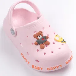 Cute Walk by Babyhug Teddy Applique Clogs with Back Strap - Pink image 2