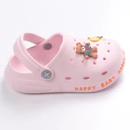 Cute Walk by Babyhug Teddy Applique Clogs with Back Strap - Pink image 3