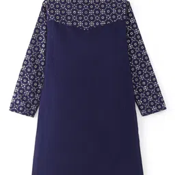 Earthy Touch Woven Full Sleeves Kurta Pyjama Set with Embroidered Sequins - Navy Blue image 3