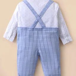 ToffyHouse Interlock Knit Full Sleeves Romper With Floral Print & Tie - Light Blue & White image 3