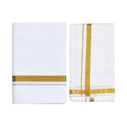 TUNI MANI Men Cotton Zari Dhoti with Angavastram image 3