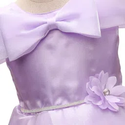 Bluebell Satin Woven Sleeveless Party Dress With Floral Applique - Purple image 4