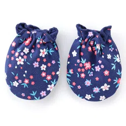 Babyhug 100% Cotton Mittens & Booties Set Floral Print - Navy Blue image 5