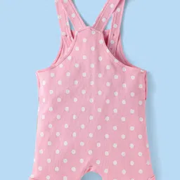 Babyhug Single Jersey Knit Half Sleeves Striped Top with Polka Dots & Fruit Printed Dungaree - Pink image 5