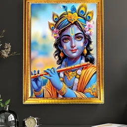 blinkart Blue & Yellow Lord Krishna Religious Printed Wall Art-image-99