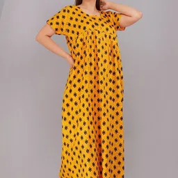 AAKARSHANA CREATION Yellow Pure Cotton Maxi Printed Nightdress-image-56
