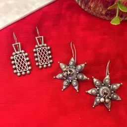 Niska Silver Twilight Petals Earrings (Pack of 2)-image-31