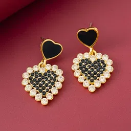 COOLWOOL Gold Plated Artificial Stones Studded Heart Shaped Korean Drop Earrings-picture-25