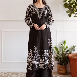 AUTUMN LANE Women Floral Printed Regular Sequinned Pure Cotton Kurta with Palazzos-picture-19