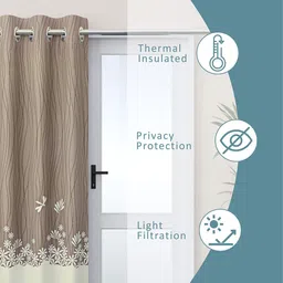 Kuber Industries Cream-Coloured & Brown 2 Pieces Floral Printed Door Curtain image 3