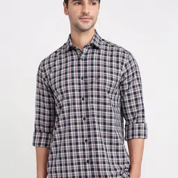 ColorPlus Men Comfort Fit Checked Spread Collar Cotton Casual Shirt-picture-16