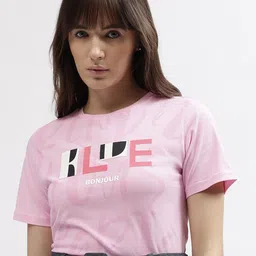 ELLE Women Typography Printed Round Neck Pure Cotton Relaxed Fit T-shirt-image-21