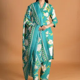 Dreambe Women Floral Printed Regular Pure Cotton Kurta with Trousers & With Dupatta-picture-33