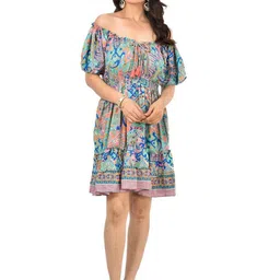 ADC SHEMONA Women Bohemian Print Off-Shoulder Fit & Flare Midi Dress-image-58