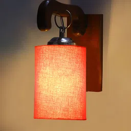 Devansh Brown & Orange Wooden Traditional Cylinder Shaped Wall Lamp image 2