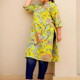 FLAVIA CREATION Plus Size Floral Printed Shirt Collar Straight Cotton Kurta image 2