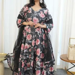 Swadeshi Shringaar Charcoal Chic Silk Anarkali Set image 2