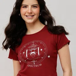 Espresso Women Graphic Printed Round Neck Cotton Crop Top-picture-20