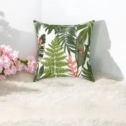 LUSHLYF White & Green Set of 2 Floral Velvet Square Cushion Covers image 2