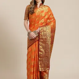 KALINI Woven Design Ethnic Motifs Zari Silk Cotton Banarasi Saree-picture-16