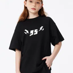 LULU & SKY Girls Typography Printed Applique Boxy T-shirt-picture-17