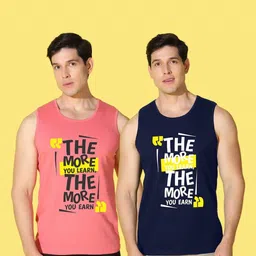 WOOSTRO Men Pack of 2 Typography Printed Round Neck Cotton Slim Fit Sports T-shirts image 2