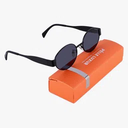 PELLE LUXUR Unisex Black Lens & Black Oval Sunglasses with image 3