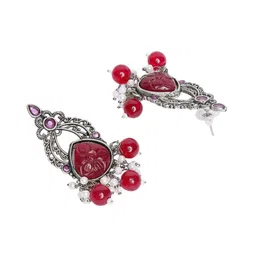 Sangria Artificial Stone Studded & Beads Beaded Oxidised Contemporary Drop Earrings image 4