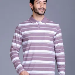 SANE ORIGINALS Men Striped Polo Collar Pockets T-shirt image 1