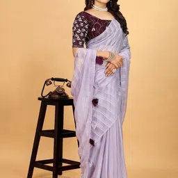 Zeenat Duniya Striped Embroidered Pure Chiffon Saree-picture-20
