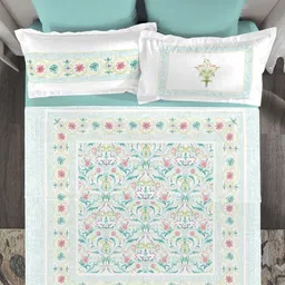 MYTRIDENT Indulgence White Printed 300 TC Pure Cotton King Bedsheet Set 2.74 m x 2.74 m image 4