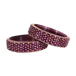 zulka ZULKASet of 2 Golden Glass Zircon Diamond & Beads Work Kada Bangles-picture-42