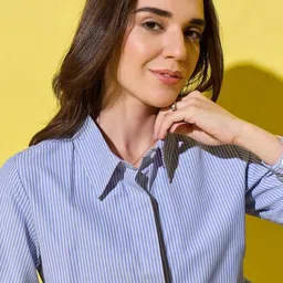 dimpy garments Women Regular Fit Striped Button Down Collar Casual Shirt-picture-24