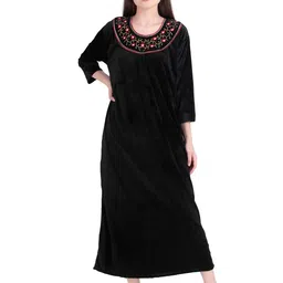 OVIDA Women Floral Embroidered Round Neck Maxi Nightdress-picture-16