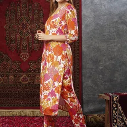 GoSriKi Floral Printed Zari Straight Kurta With Trouser image 4