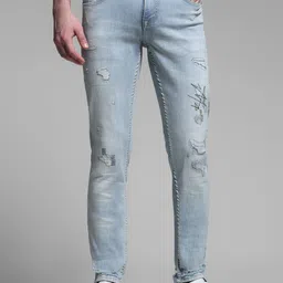 Jack & Jones Men Slim Fit Low-Rise Highly Distressed Light Fade Stretchable Jeans image 1