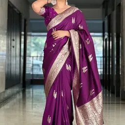 AVANTIKA FASHION Women Ethnic Motifs Embellished Zari Pure Silk Banarasi Saree-picture-0