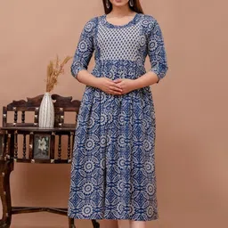 MURLI KURTI Ethnic Motifs Printed Round Neck Tie-Ups Maternity Maxi Ethnic Dress-image-88
