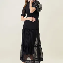 aayu Women Self Design Ruffled Fit and Flare Maxi Dress image 3