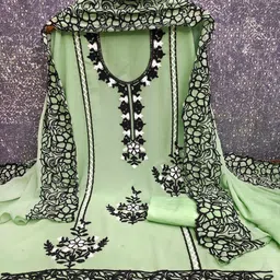 BlissFlair Floral Embroidered Thread Work Georgette Unstitched Dress Material image 2