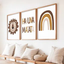 WALLLANE Pack of 3 Cartoon Art Framed Brown Wood Wall Paintings-picture-18