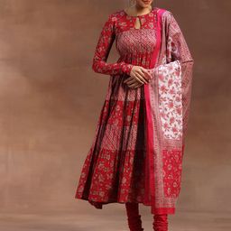 Libas Floral Printed Empire Keyhole Neck Anarkali Kurta With Churidar And Dupatta-picture-34