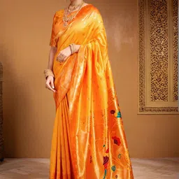 Mitera Ethnic Motifs Zari Silk Blend Paithani Saree-picture-29