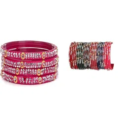 SOMIL Set of 28 Artificial Stones Studded Glass Bangle-picture-35
