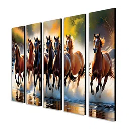 RANDOM Vinyl Brown & Yellow 5 Piece Printed Canvas Wall Paintings image 4