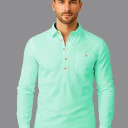 BHUVIKOO Shirt Collar Roll Up Sleeves Kurta Kurta-picture-11