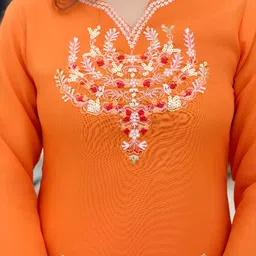 J.KANJI Embroidered V-Neck Thread Work Straight Kurta With Trousers & Dupatta image 2