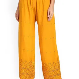 SRISARAS Women Embroidered Mid-Rise Cotton Parallel Trousers-image-64